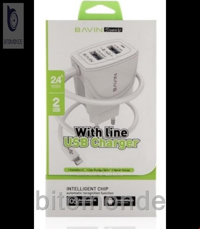شارژر دیواری و کابل لایتنینگ باوین Bavin PC521Y Lightning Charger