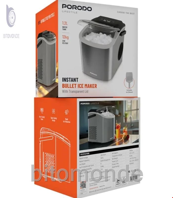 یخ‌ساز گلوله‌ای سریع Porodo Lifestyle Instant Bullet Ice Maker – نقره‌ای