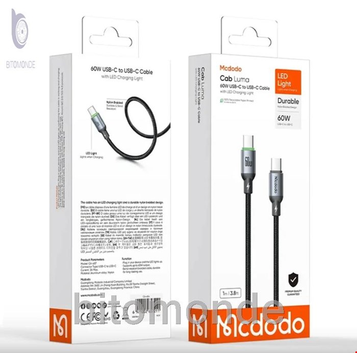 کابل تایپ سی مک دودو Mcdodo مدل CA-6870 توان 60 وات یک متری