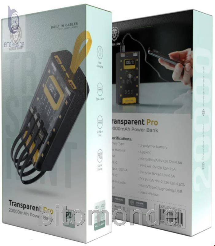 پاوربانک 20 وات گرین لاین مدل Transparent Pro ظرفیت 20000 میلی آمپر ساعت