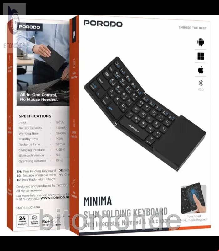 کیبورد تاشو پرودو مدل PD2689 با تاچ‌پد و نام‌پد بی سیم